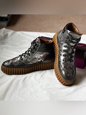 Voile Blanche Eva Hikers Leather Snakeskin Black Silver Gunmetal Gray Size 10